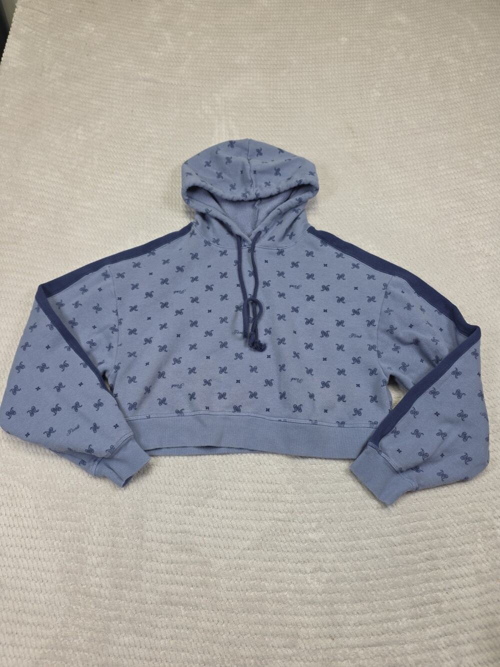 Victorias Secret Pink Sweatshirt Womens Small Blue Cropped Paisley Print